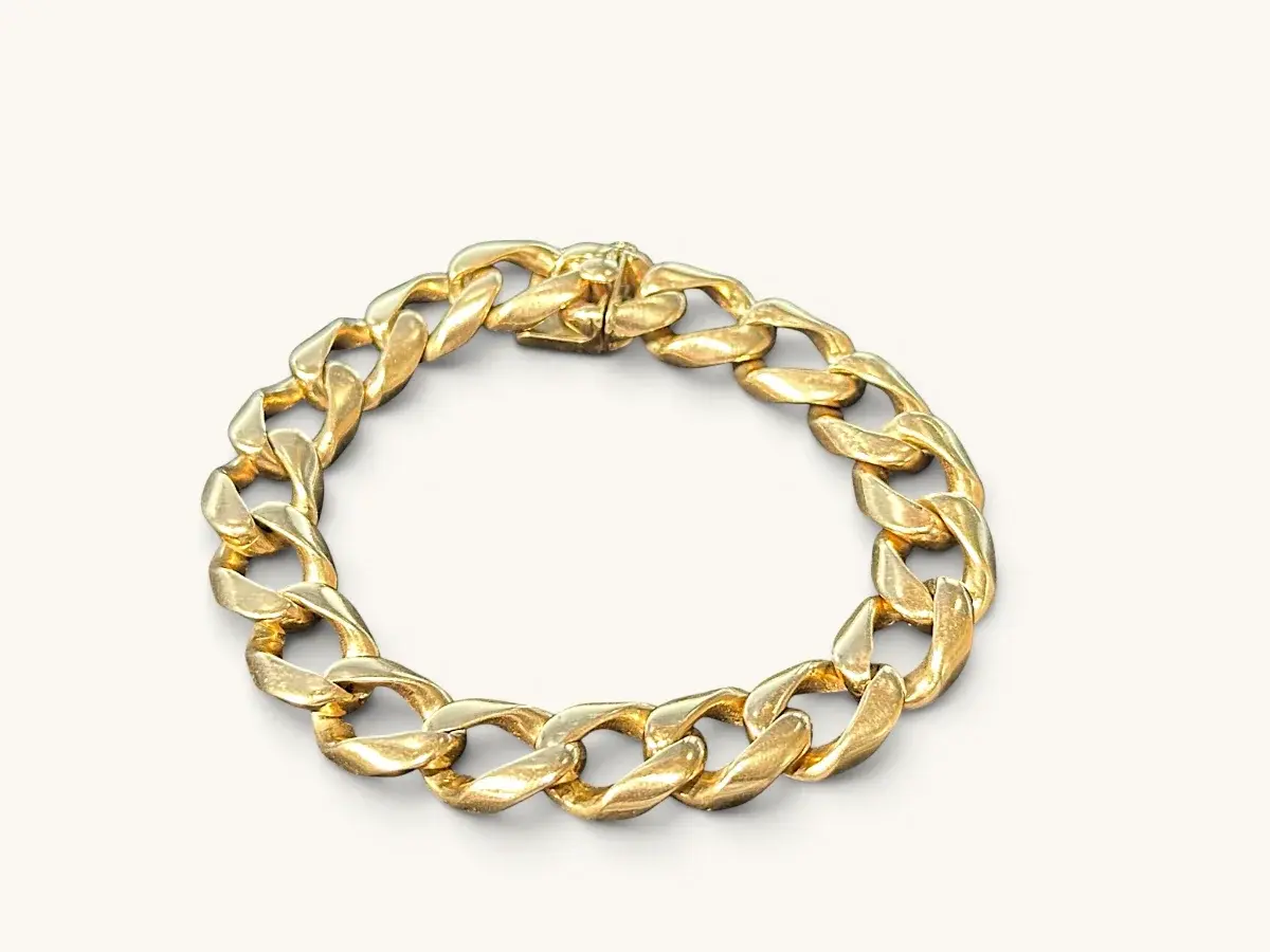 Pesada Pulsera Italiana de Oro Amarillo de 14K con Eslabones Tipo Cubano - 53.91g