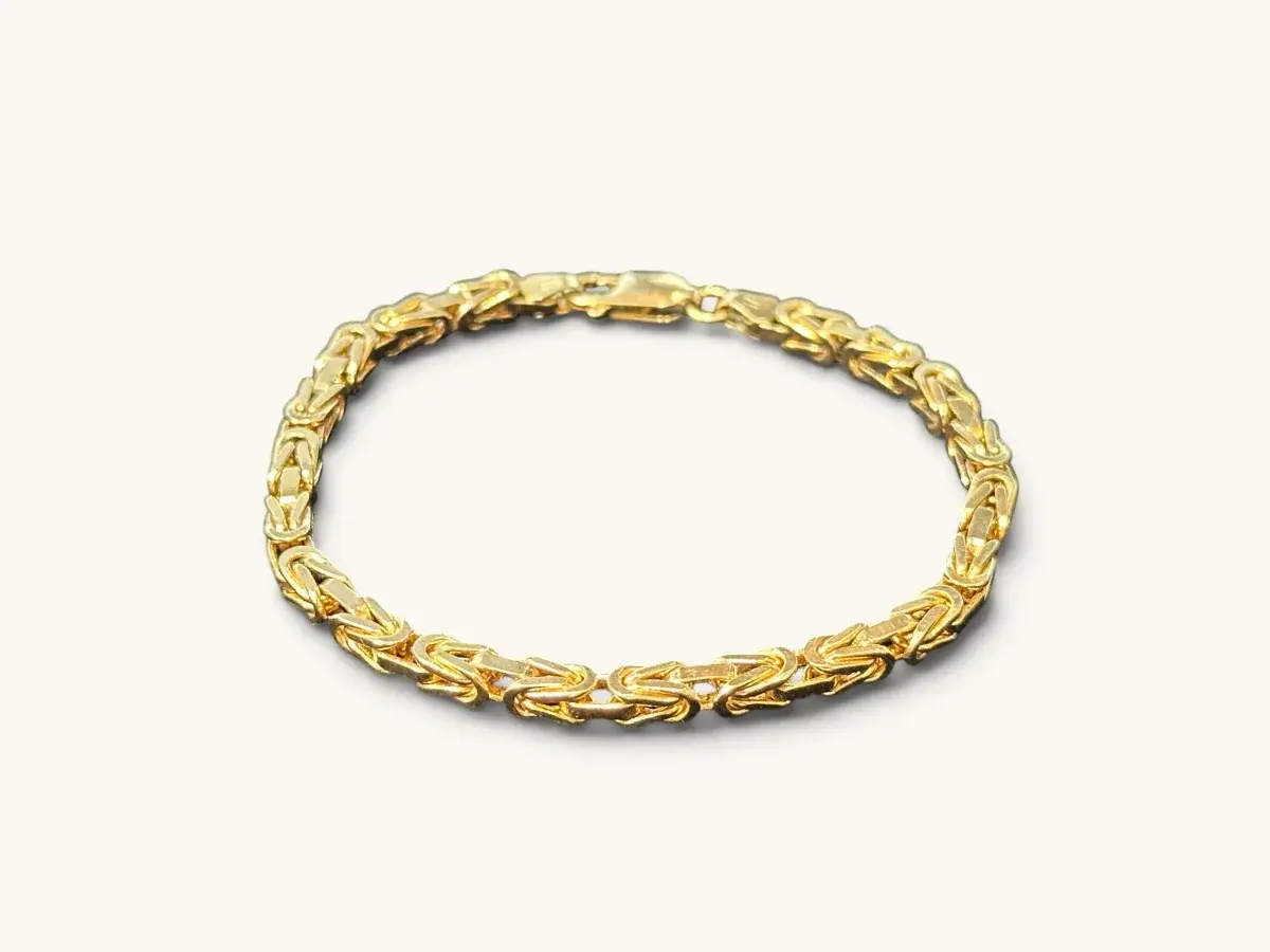 Pulsera Italiana de Oro Amarillo de 14K con Eslabones Bizantinos - 18.13g