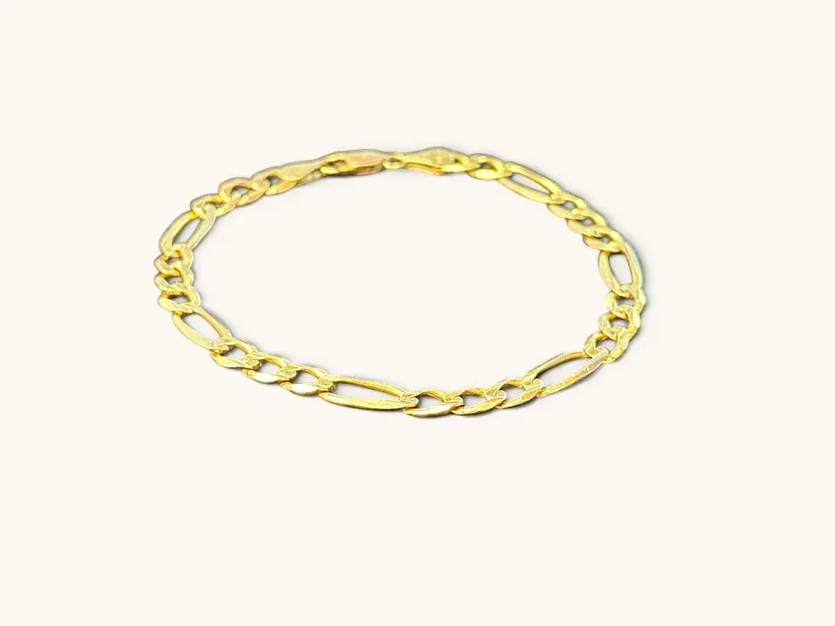 Pulsera Italiana de Oro Amarillo de 14K con Eslabones Figaro