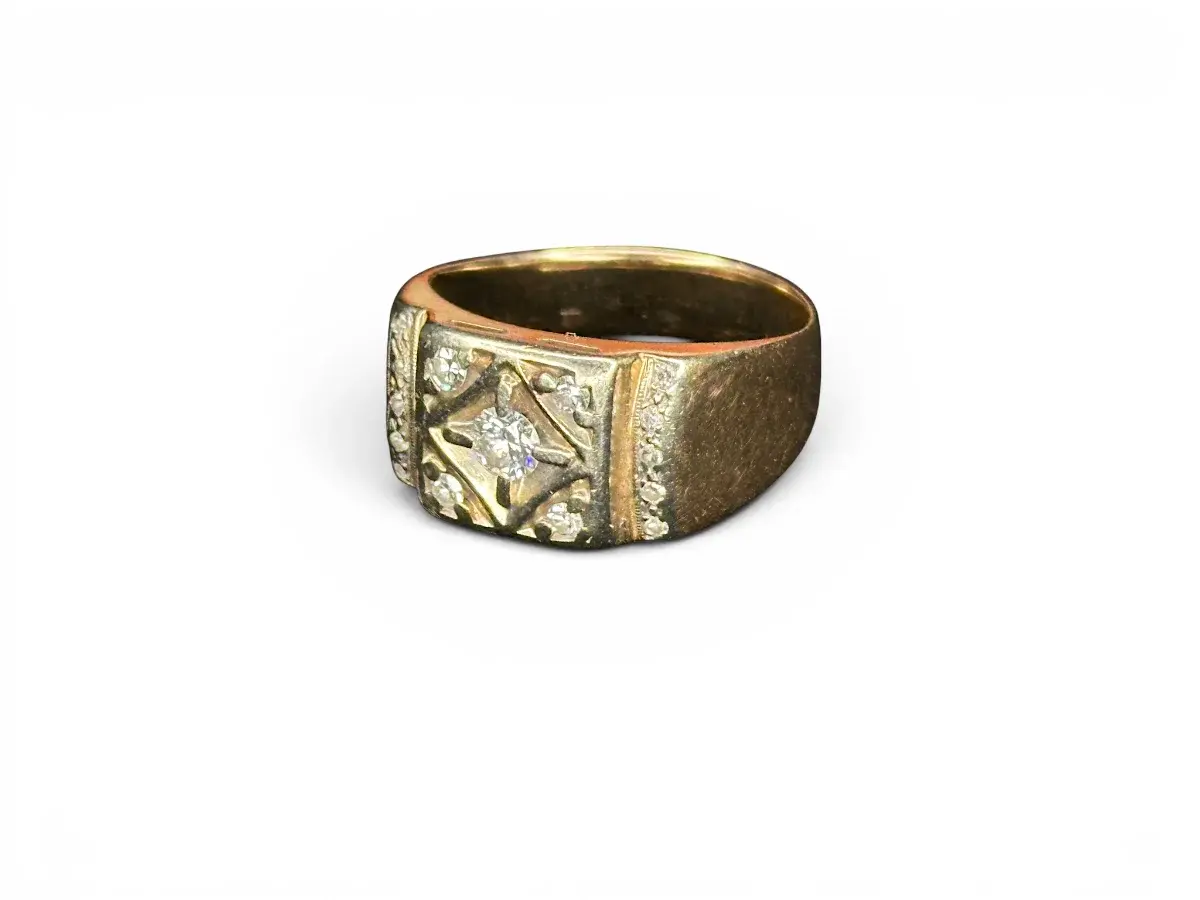 Anillo Vintage para Hombre en Oro Amarillo 10K con Diamantes Naturales