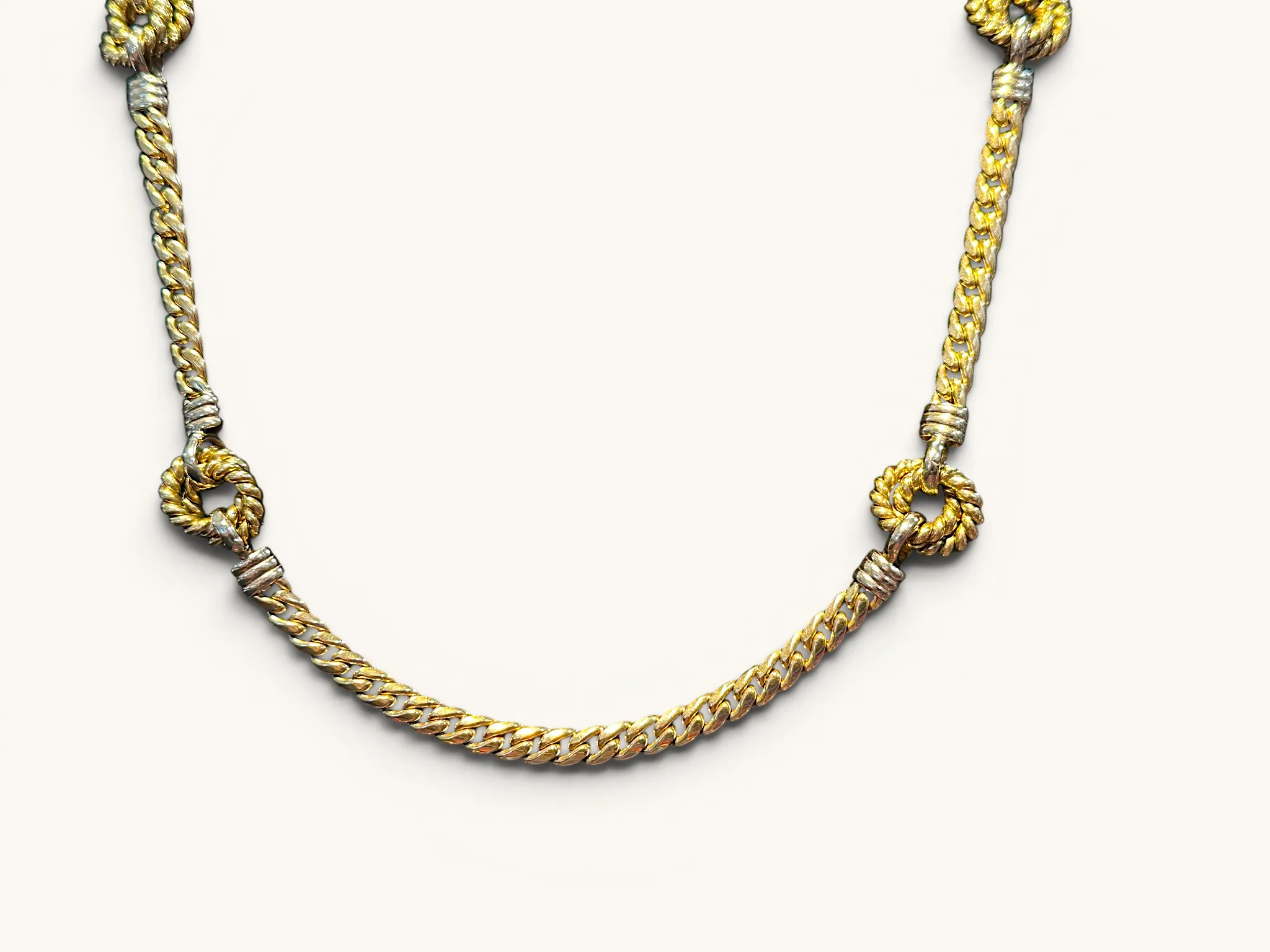 Italian 14K Two-Tone Cuban Link & Ring Station Necklace 2
