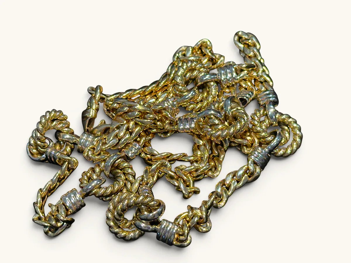 Italian 14K Two-Tone Cuban Link & Ring Station Necklace 5